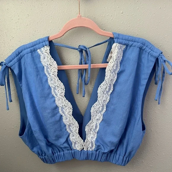 WAYF Pippa Lace Detail Linen Blend Top Size Large New - Picture 2 of 9